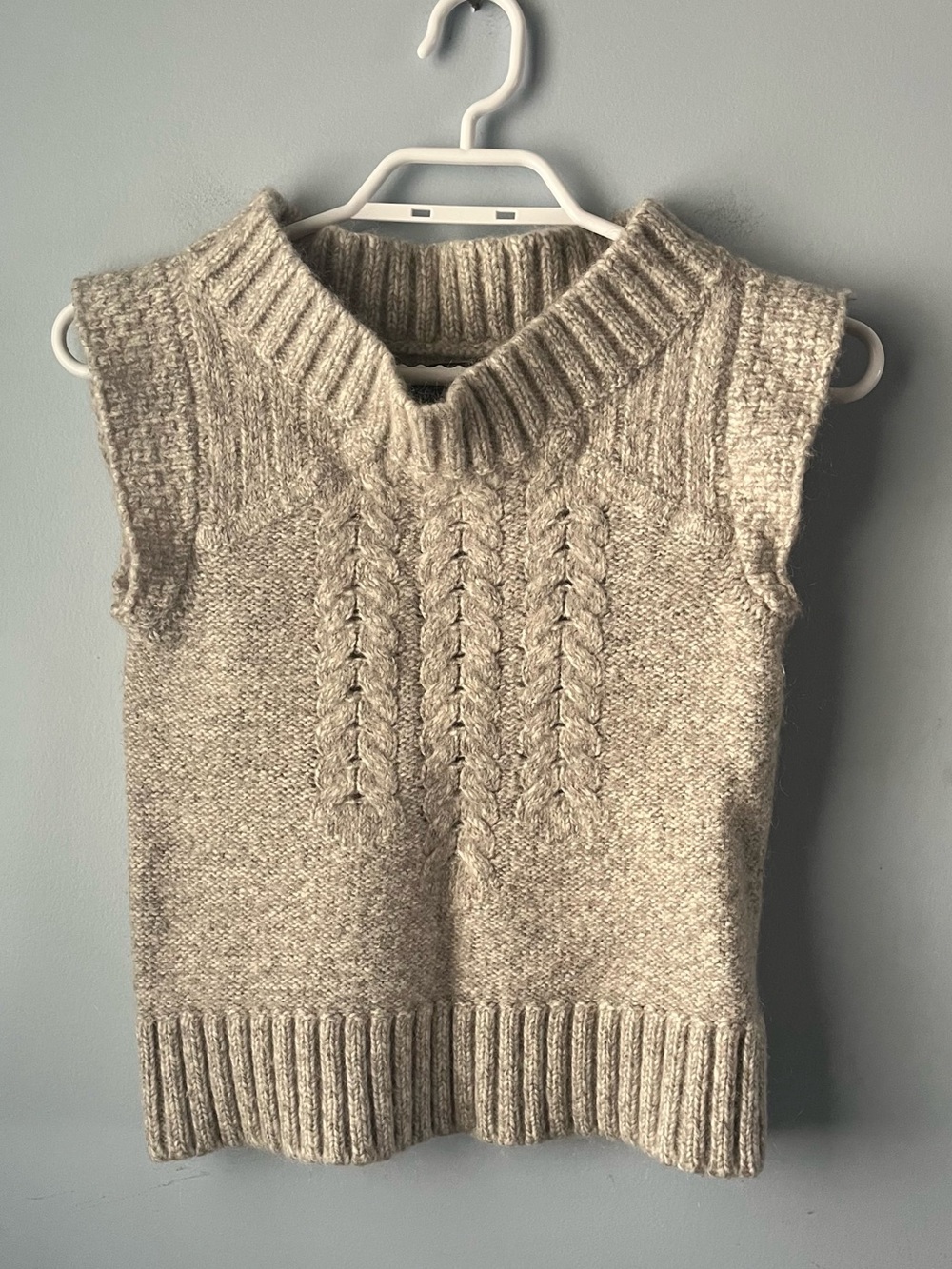 7 For All Mankind Gray Sleeveless Cable Knit Sweater Vest Wool Blend Size M